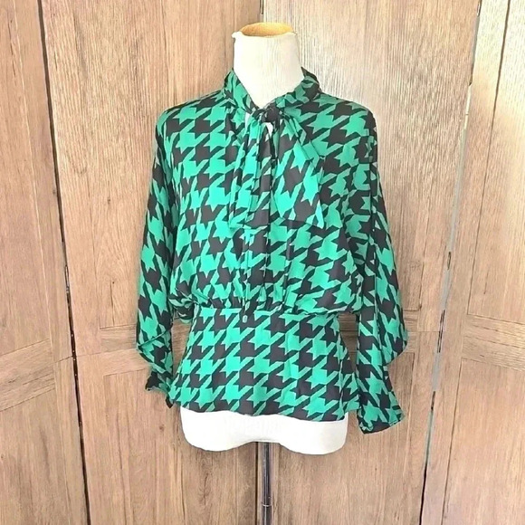 Geometric Green and Black Women's Top blouse - Picture 1 of 10